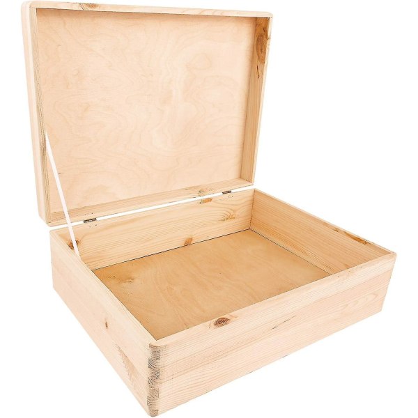 Natural Unpainted Wooden Storage Box With Lid - 40 X 30 X 14 Cm, Decorative Tool Chest