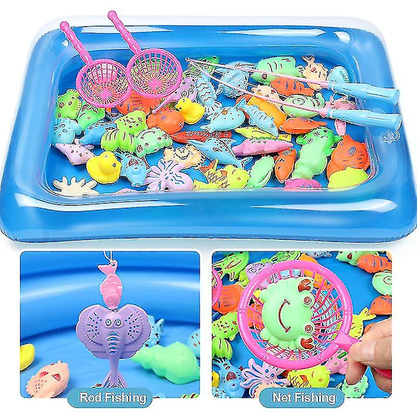 Magnetiskt fiskeset för barn med uppblåsbar pool, leksaker för vattenlek, fiskespel, utomhusleksaker, födelsedagspresent