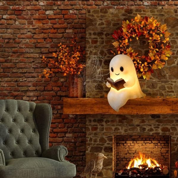 Sød Spøgelseslæselampe - 3D LED-natlampe med spøgelse, der læser en bog, perfekt til Halloween