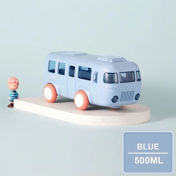 Bærbar vannkopp i bussform, bilhalm-vannkopp, bussvannflaske Kawaii bilhalm-vannkopp Blå