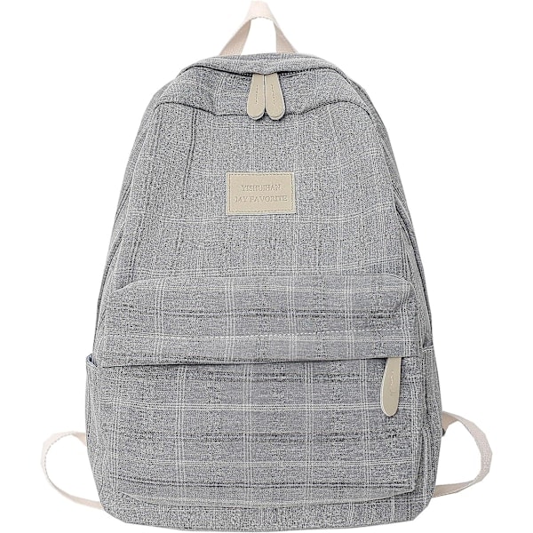 /HH/Light Academia Æstetisk Rygsæk Ternede Preppy Rygsæk Teenagepiger Bogtasker Tilbage Til Skole Rygsæktilbehør (Lysegrå)