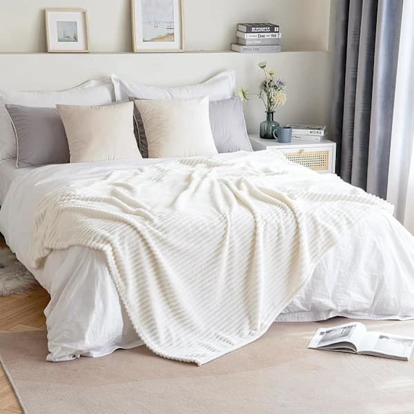 HA~Mysig Ullfilt - 127 x 156 cm - Blød og Varm Hvid - til Sofa, Stue, Vinter - Sherpa