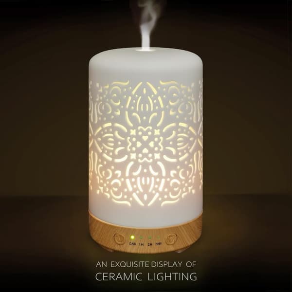 Aroma Diffuser - Hvid Keramisk Duftolie Diffuser - 7 Lysfarver