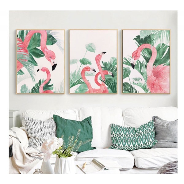 Wekity Flamingos i Naturen Väggkonst Canvas Tryck Affisch, Enkelt Mode Vattenfärg Konst Ritning Dekor för Hem Vardagsrum Sovrum Kontor och Barn