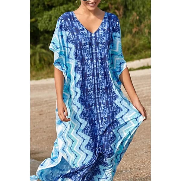 Kvinders trykte Kaftan Maxi strandkjole En størrelse