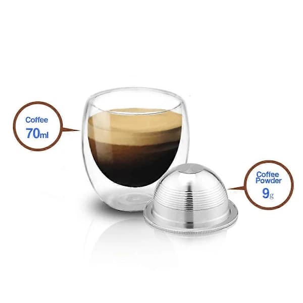 3 stk. genanvendelige kapsler i rustfrit stål, passer til Vertuo Vertuoline kaffefilter 70 ml Som vist