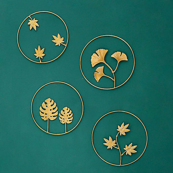 Ljus lyx metall väggdekoration vardagsrum bakgrund väggdekoration palm blad dubbel cirkel