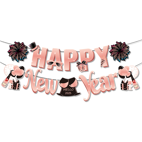 2 set Happy New Year Banner,New Year Hanging Bunting 2025 New Years Eve Party Decoration,Happy New Year Party Supplies