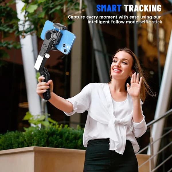 HA~Smarttelefonstabilisator, Bluetooth-fjernkontroll for Vlogging, YouTube, Live Video Kompatibel med iPhone/Android (Svart)