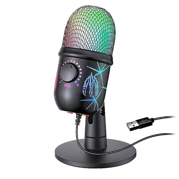 USB Kondensatormikrofon RGB Mikrofon Trådløs Spill Live Opptak Studio Streaming Bærbar PC Esports Ga