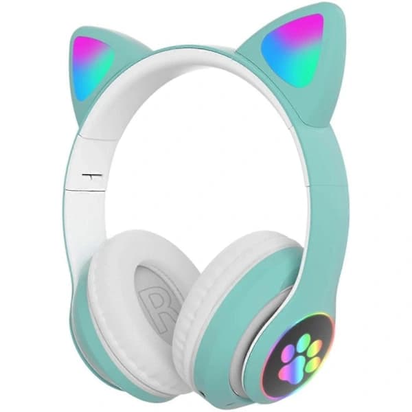 HA~Gaming Headset Mode Bluetooth Katteøre LED Lys Opp Trådløst Headset - Grønn