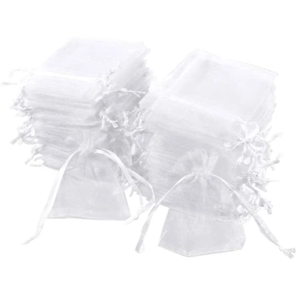 100 stk. hvite organzaposer, 7 x 9 cm, gaveposer