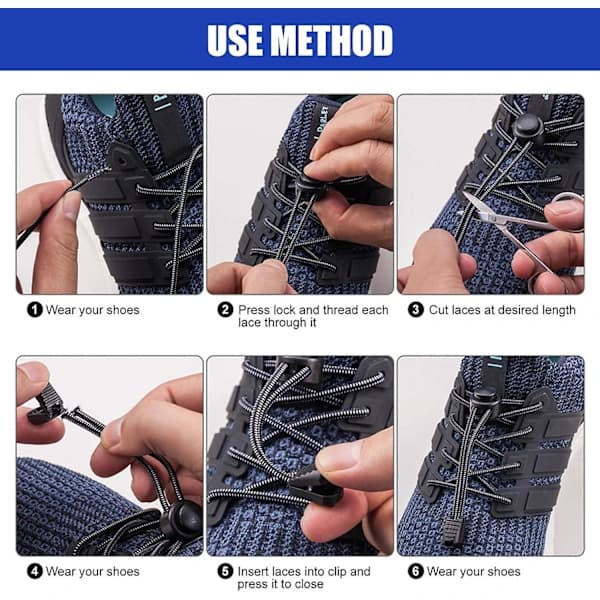 HA~6 Par Snørebånd Uden Binding - Reflekterende Elastiske Snørebånd Med Lås Til Sneakers