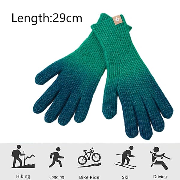 Dame Vinter Touchscreen Uld Magiske Handsker Varme Strikkede Touchscreen Gradient Farve Åbne Fingerhandsker Foret til Kvinder Grøn