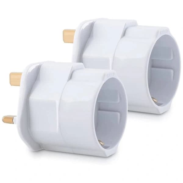 2x Reiseadapter Adapterplugg for England - Reisepugg Strøm EU til UK Uttak - Reiseplugg Hvit