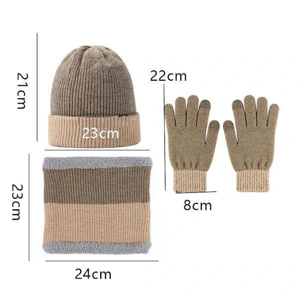 Vinterlue, skjerf og berøringsskjermhansker for menn og kvinner Camel+beige