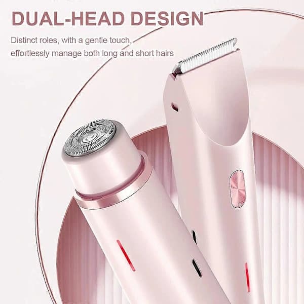 Dobbelthoved Barbermaskine Kvinder, Elektrisk Bikini Linje Trimmer, Våd & Tør Anvendelse Hårfjerning Rosa Pink
