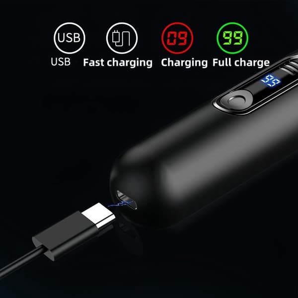 Næse- og ørehårstrimmer, dobbeltkantede klinger i rustfrit stål, vandtæt USB-C genopladelig, LED-display, til mænd og kvinder, sort