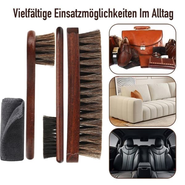 Premium Skovård Set 4-delars – Hästhårsborstar, Putstrasor & Polering för Läder, Mocka, Skor, Stövlar, Väskor & Bilvård
