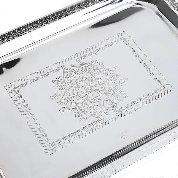 HA~Nordisk Serveringsbrett i Rustfritt Stål med Håndtak Elegant Rektangulær Kaffe Bar Mat Holder Dessert Display Tallerken Dekor Sølv S