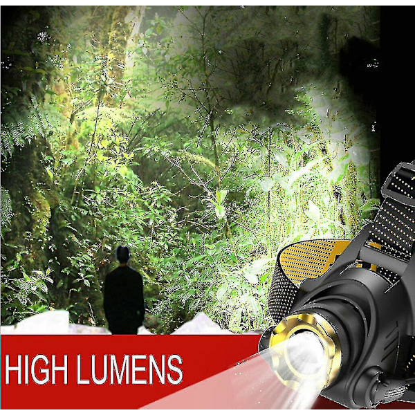 990000lm LED-hodelykt, oppladbar hodelykt, zoomable hodelyktlampe
