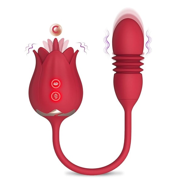 /HA/Rose Dobbelthodet teleskopisk eggvibrator Kvinne Tunge Slikker Flørte Vibrator Par Sex med 1 stk Rød