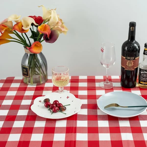 Röda rutiga plastdukar, engångs vattentäta rektangulära bordsdukar för fester och picknick, röd vit, 54 x 108 tum, 3-pack