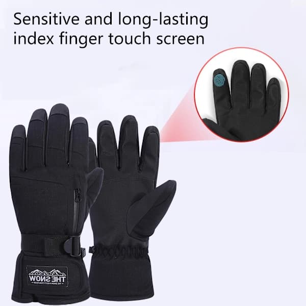 Unisex Vandtætte Touchscreen Skihandsker til Mænd Kvinder, Vinter Snehandsker med Lomme sort L