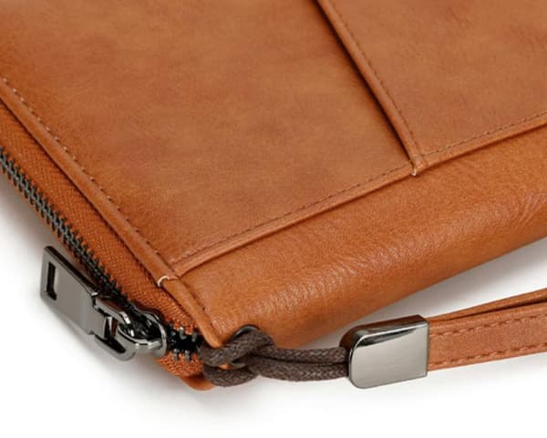 RFID-blokerende pasmappe, PU rejsearrangør med flere rum, håndledsrem til rejser, brun, 20 x 12,5 x 2 cm coffee