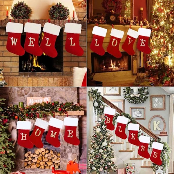 HA~Personlige Julegavestrømper 50 cm Initial Monogram Brodert Bokstav Julestrømpe Rød Fløyel Julestrømper(G)