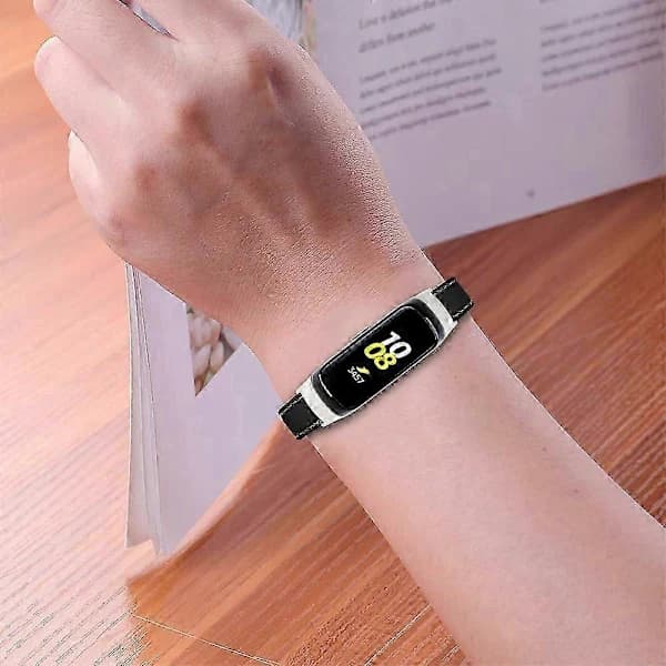 Top Grain Læder Urrem til Samsung Galaxy Fit Sm-r370 - Sort/rød blomst [] Sort