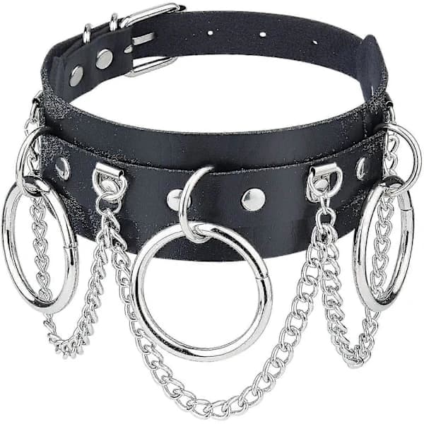 Läderhalsband, PU-läder Punk Rock Gothic Emo O-ring Spiknitar Halsband