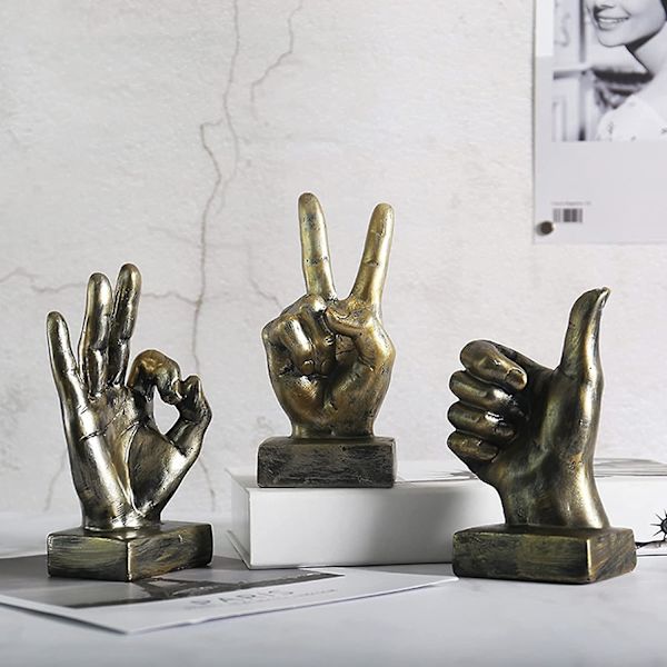 Håndskulptur Dekor Harpiks Finger Skrivebordsstatuer, Håndlaget Borddekorasjon Harpiks Fingergest
