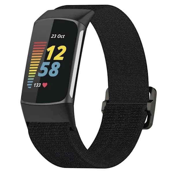 HA-Fitbit Charge 6 / 5 Armband Justerbart Nylon Svart 20
