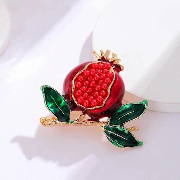3D Granatæble Broche - Emailleret Frugtskål med Rhinestone-accenter