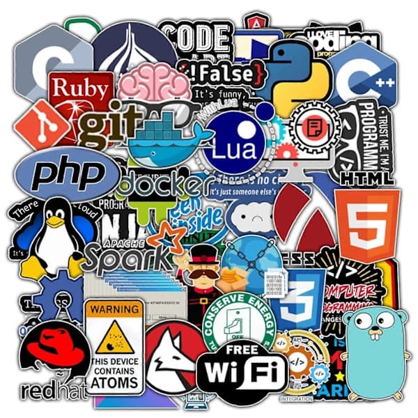 50 stk Datamaskin Klistremerker Selvklebende Vanntett Ulike Mønstre Sterk Klebrighet Skrell og Fest DIY Graffiti Programmerer Programmering Tema Skatt