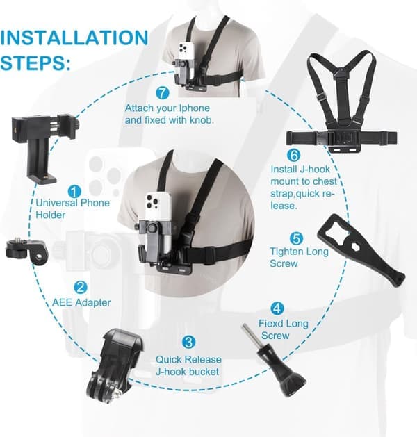Mobilklemme - Holder for brystmontering - Mobilklemme for actionkamera