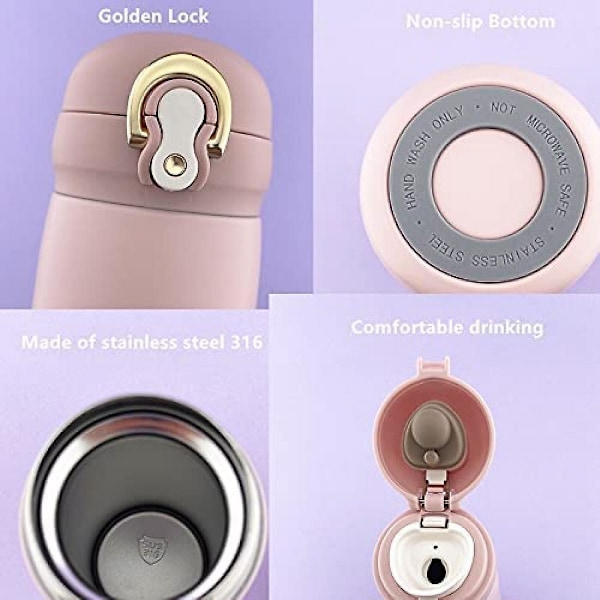 320ml Kreativ Guldlås Rostfritt Stål 316 Termosmugg Bärbar Mini Vattenflaska Automatisk Lock Termos Vattenflaska (Kapacitet: 320ml, Färg: Svart)(WZ1600