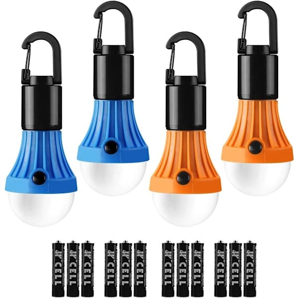 HA~Campinglamper, batteridrevne teltlamper, varmhvitt og dagslysmoduser, campingtilbehør, hengende campinglykt, 4-pakning