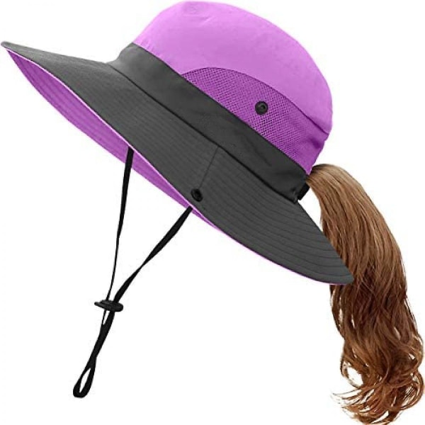 Sommer Outdoor Sport Fiskeri Hat, Uv Sol Hat Med Hestehale Hul Upf 50 Spand Hætte Til Piger Sommer Strand  Fiske, Lilla