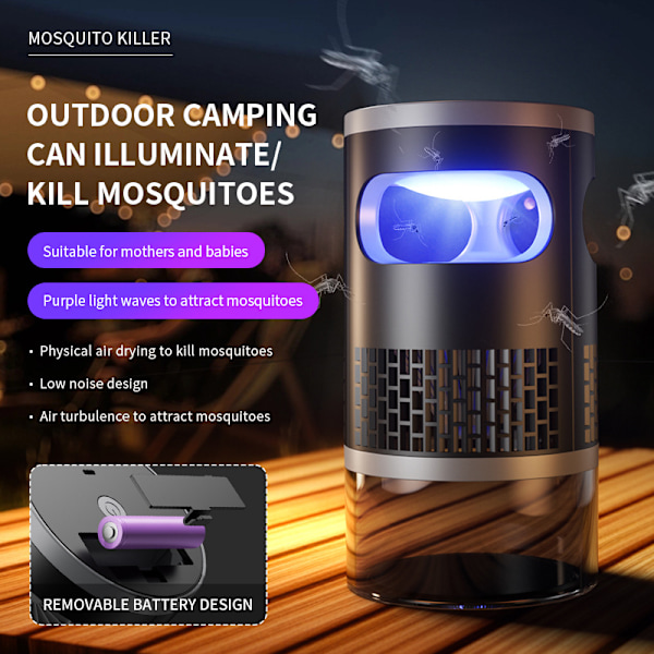Svart USB-lading Bug Zapper innendørs, Livstidslampe Bærekraftig Mindre strøm, Holdbar Høy-spenning Elektrisk Myggzapper