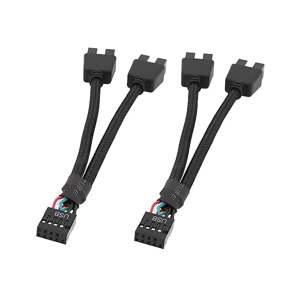 (HH) 2 kpl tietokoneen emolevyn USB-jatkokaapeli 9-nastainen 1 naaras - 2 uros Y-jakaja ääni HD-jatkojohto musta