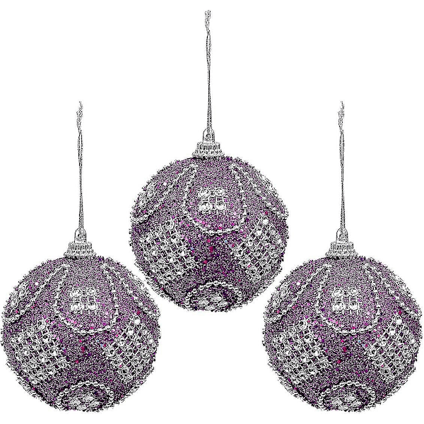 8 cm glitrende krystall shatterproof julekule ornamenter 3 stk (lilla)bd