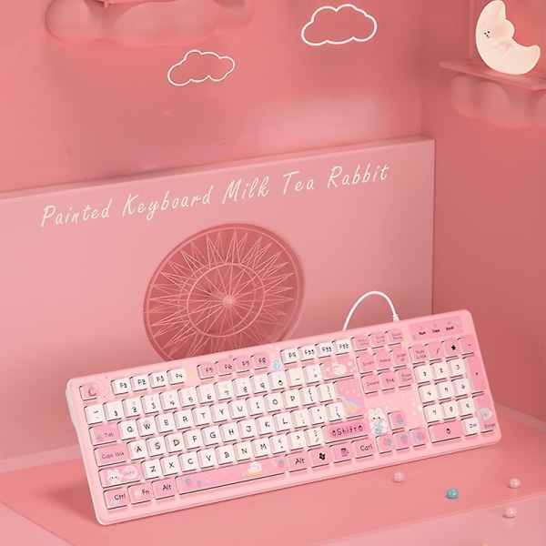 Kawaii Kanin Trådbundna Tangentbord Rosa Trådlöst Tangentbord Speltillbehör Cartoon Mute Tangentbord Notebook Stationär Dator för Flicka