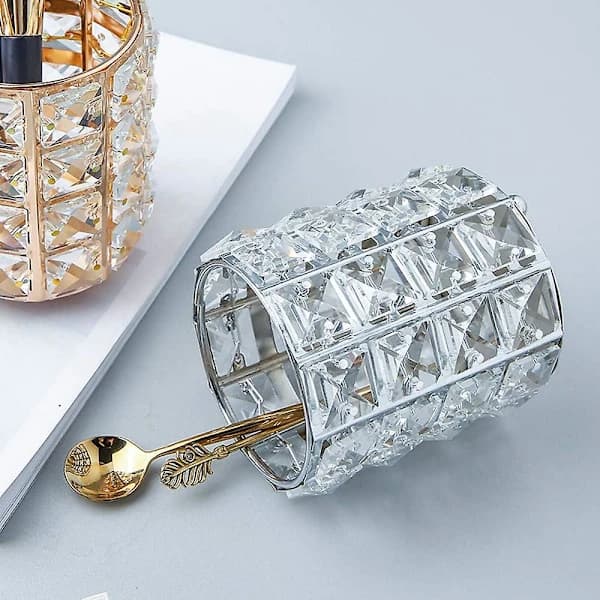 Makeup Opbevaring Børsteholder, Krystal Rund Makeup Organizer Børsteholder Makeup
