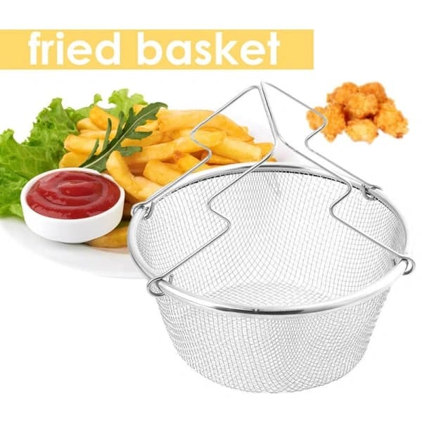 Fritekurv i rustfritt stål Rund kurvsil Pommes frites 22cm[GKS}