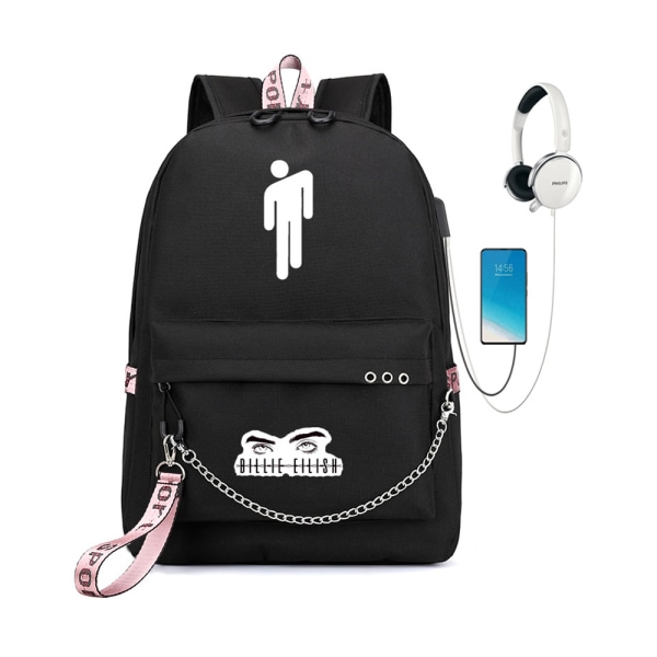 Billie Eilish Ryggsäck för kvinnor, med USB laddningsport
