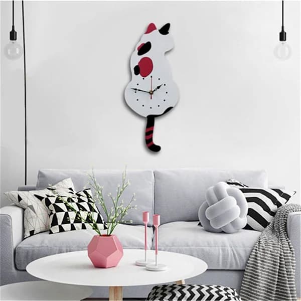 DIY Akryl Väggklocka Modern Söt Katt Klocka Skaka Tick