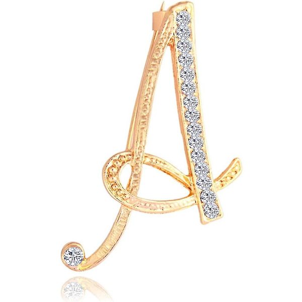 Brev Brosch Pins Initial Rhinestone Brosch för Kvinnor Hantverk Guld A-Z,WZ-1194R