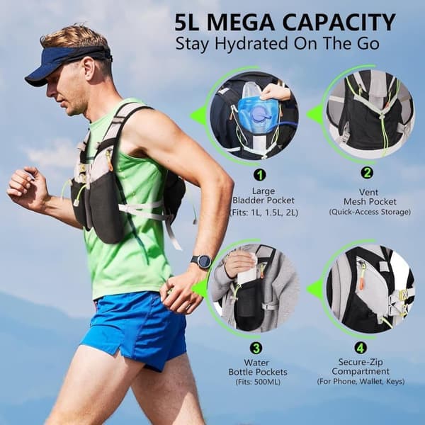 Refleksvest med drikkeblære – unisex, justerbar og ventilerende for løping, sykling og maraton